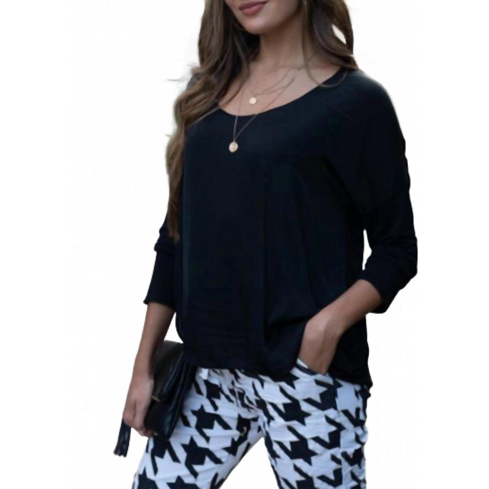 NEW VENTI6 silk draped long sleeve top in black